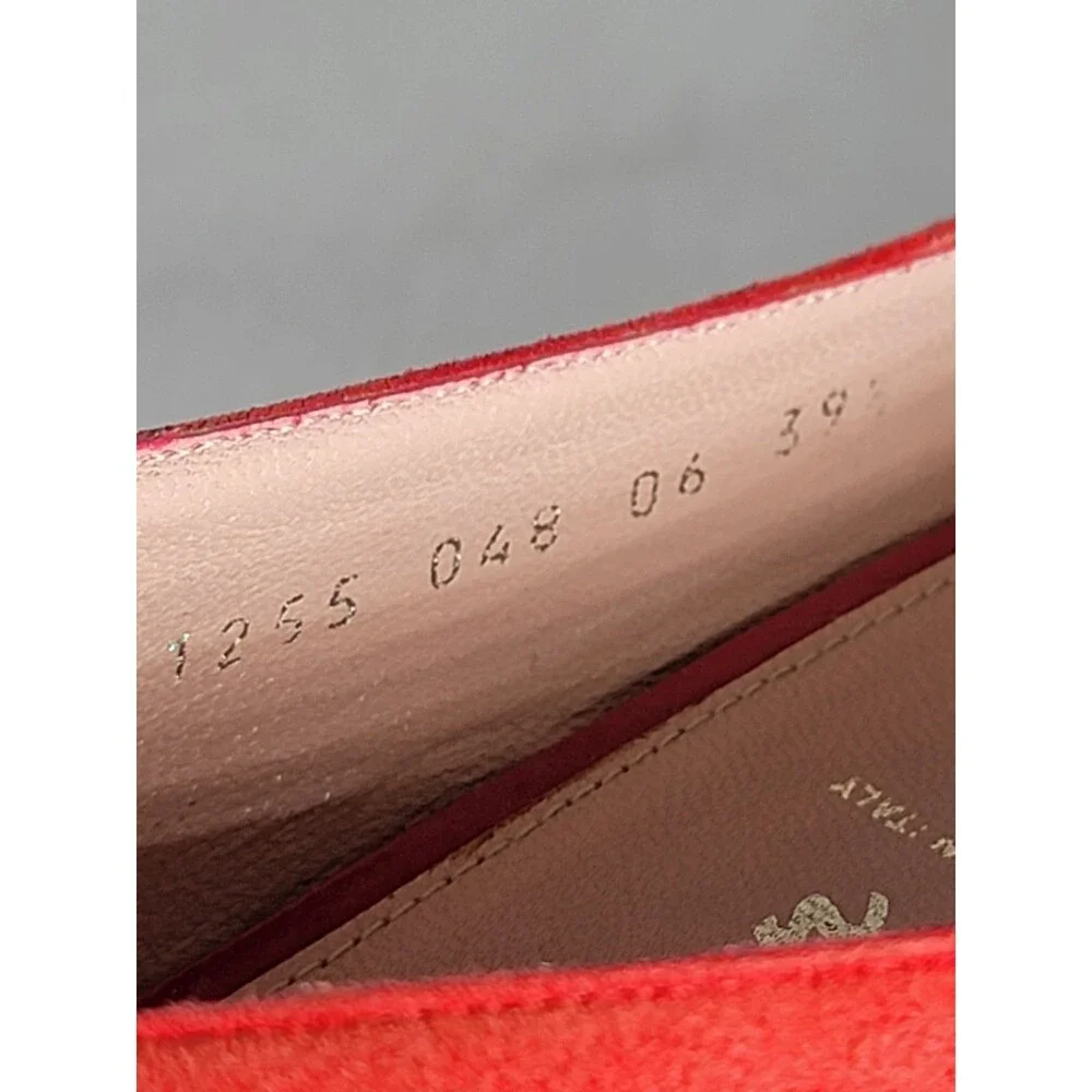 Voltan Red Suede Low Heels Buckle Leather Sole Women's Size 39.5 EU 9.5 US